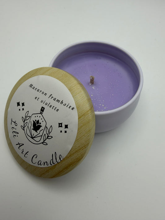 Bougie coulée Macaron framboise violette ~75g